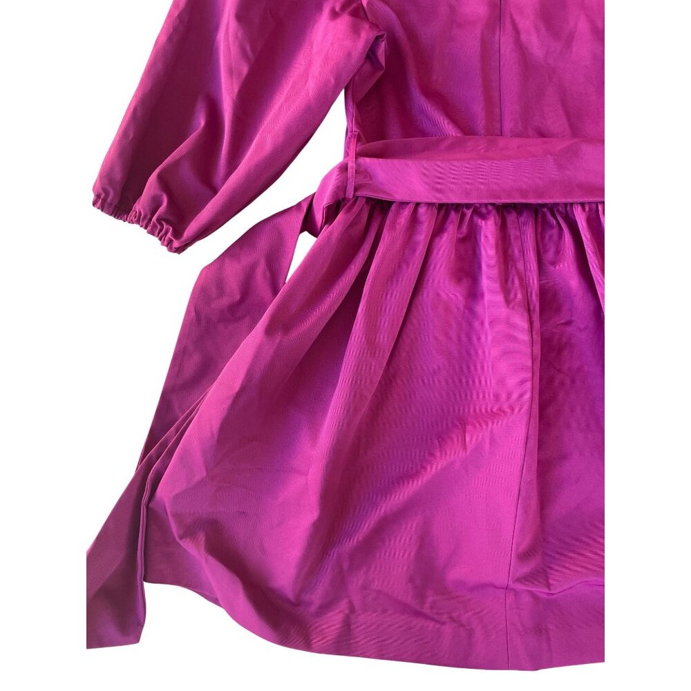LaRoque Emma Small Puff Sleeve Mini Dress Magenta Fuchsia Cotton V-Neck Tie Wais - Picture 8 of 10